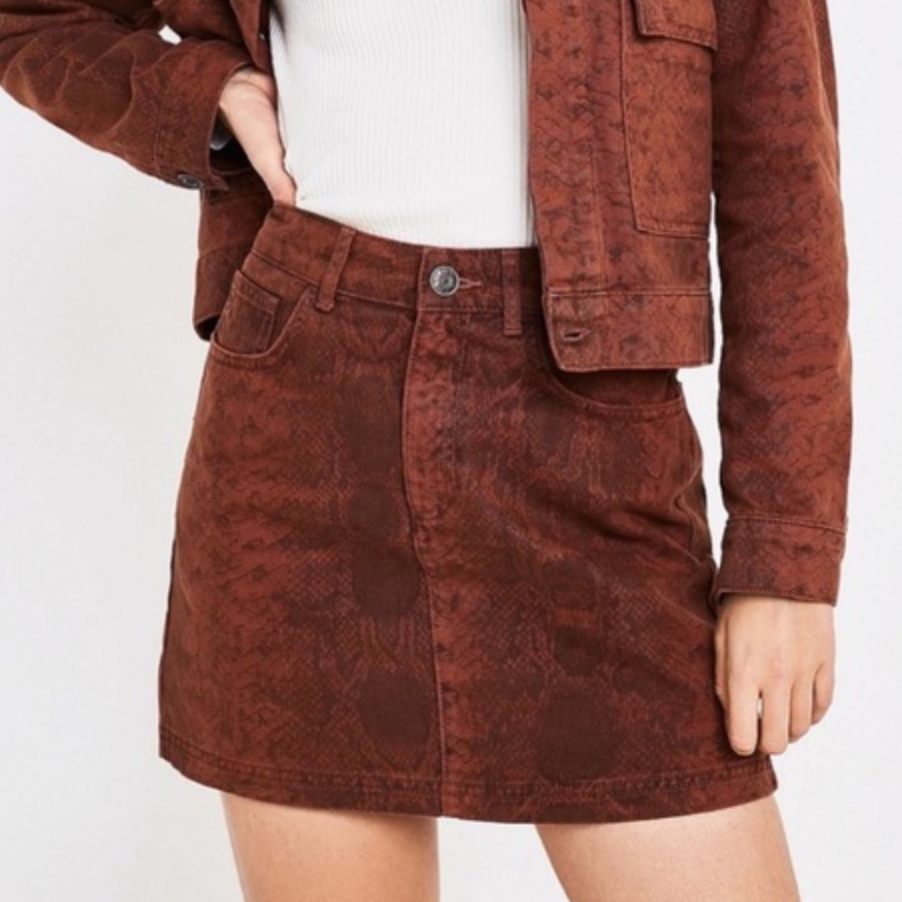 BDG Brick Snake Print Denim Mini Skirt